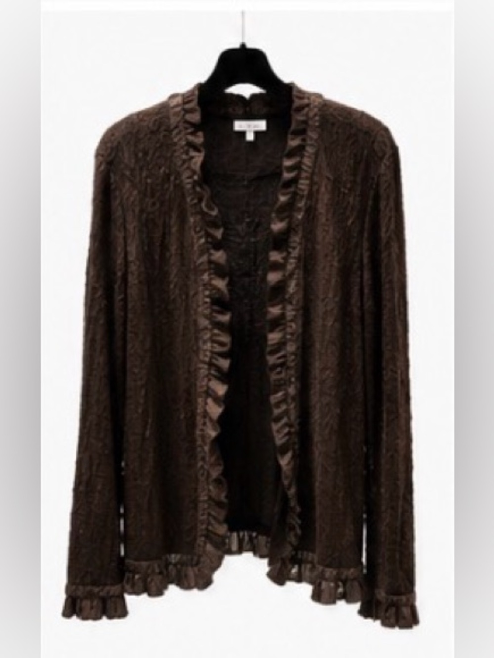 Carmen Marc Valvo Brown Ruffle-Trim Cable Knit Women's Sweater 100% silk